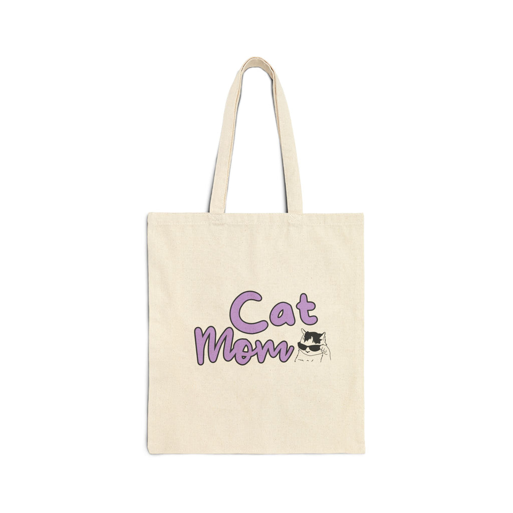Cat Mom Canvas Tote Bag – Cute Purple "Cat Mom" Cat Lover Grocery & Gift Tote