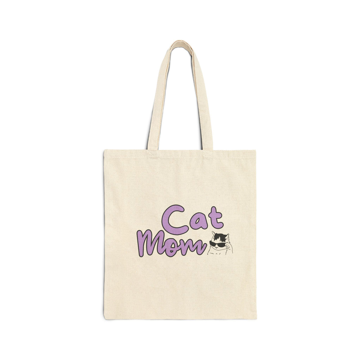 Cat Mom Canvas Tote Bag – Cute Purple "Cat Mom" Cat Lover Grocery & Gift Tote