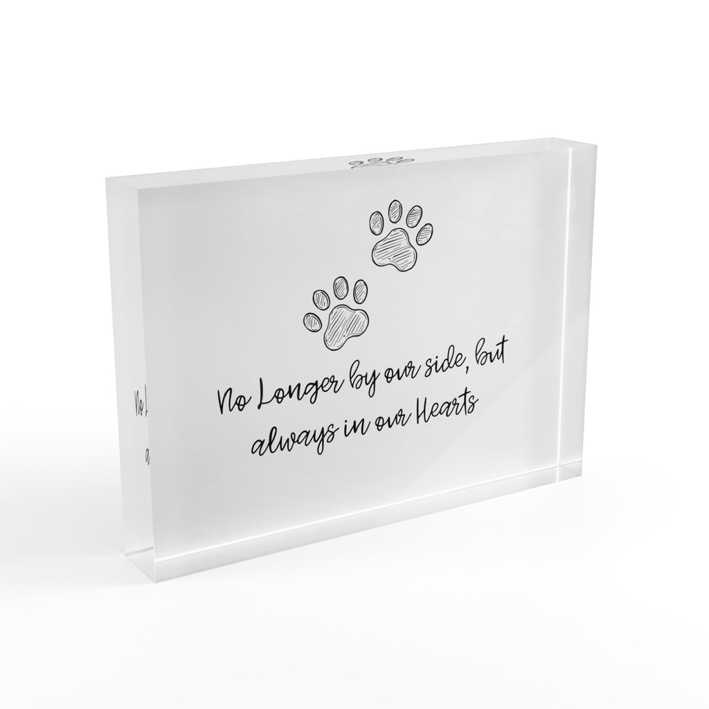 Memorial Photo Block — "No Longer by our side, but always in our Hearts" Paw Print Keepsake