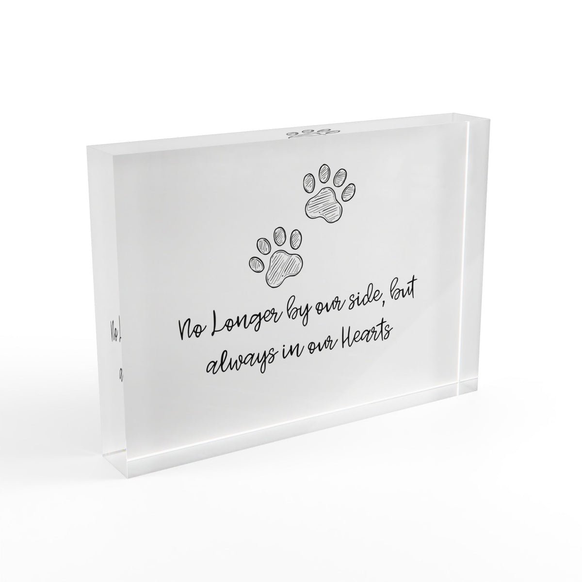 Memorial Photo Block — "No Longer by our side, but always in our Hearts" Paw Print Keepsake