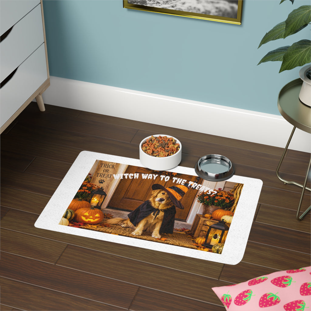 Halloween Dog Pet Food Mat (12x18) — "Which Way to the Treats?"