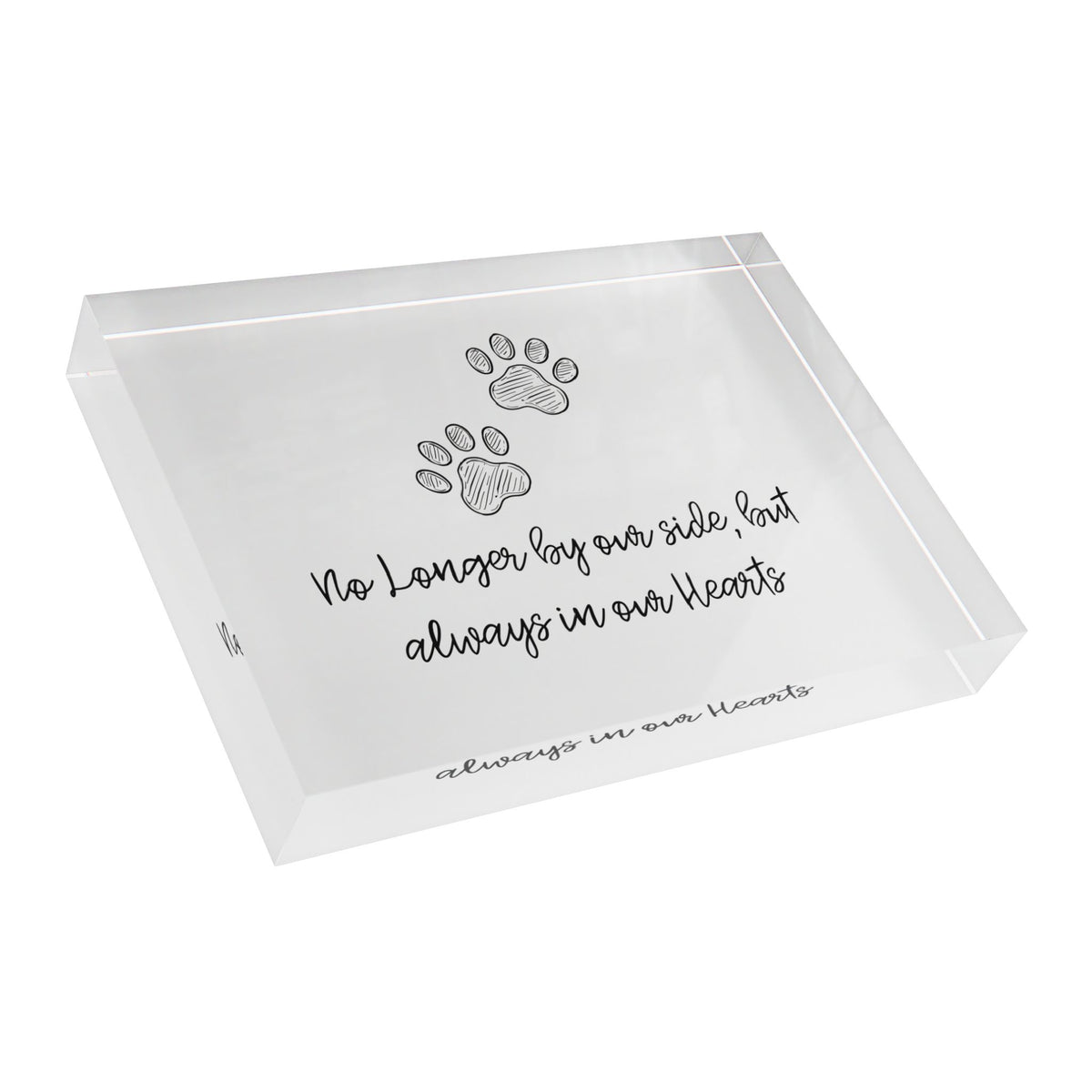 Memorial Photo Block — "No Longer by our side, but always in our Hearts" Paw Print Keepsake