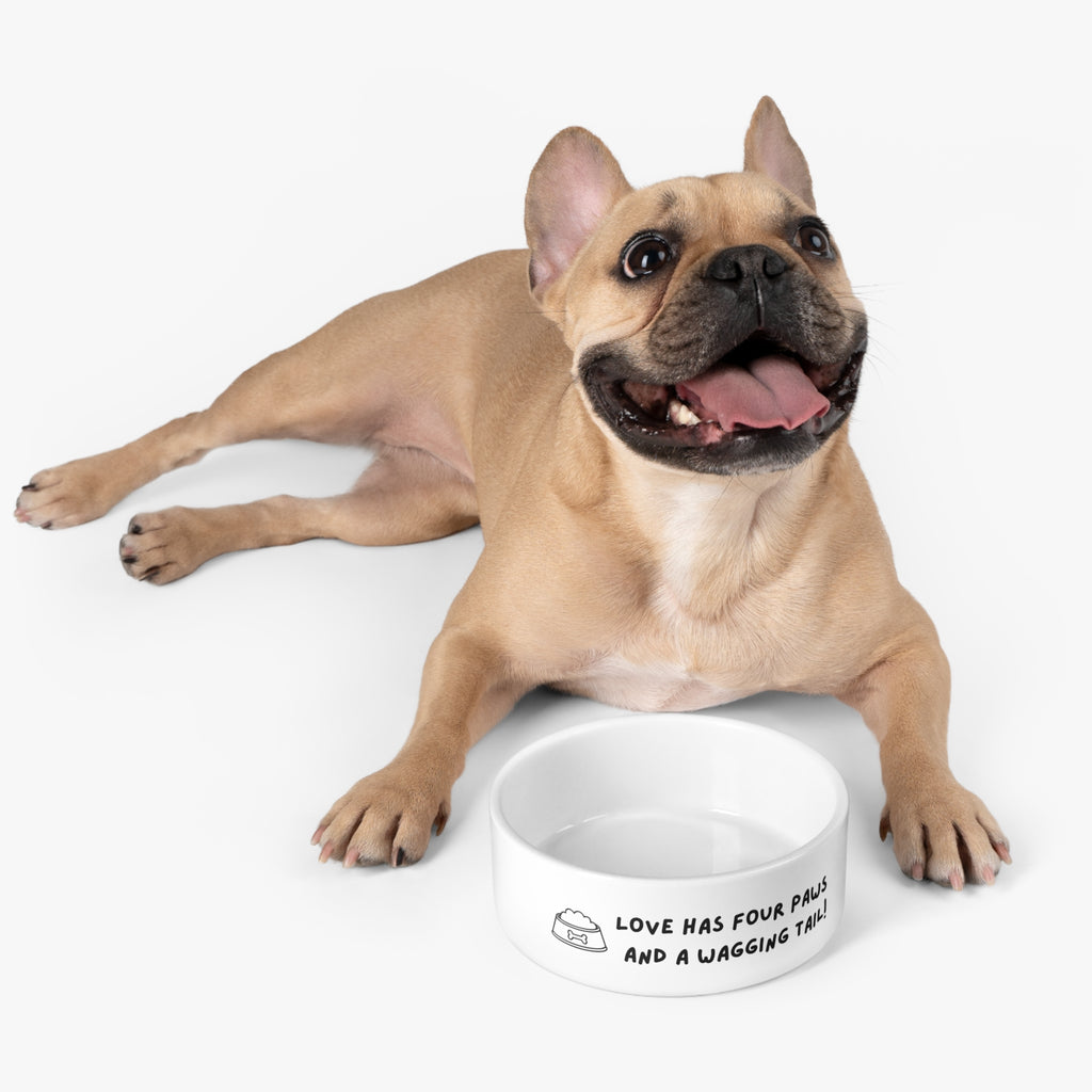 Cute Dog Bowl — “Love Has Four Paws and a Wagging Tail” Ceramic Pet Dish
