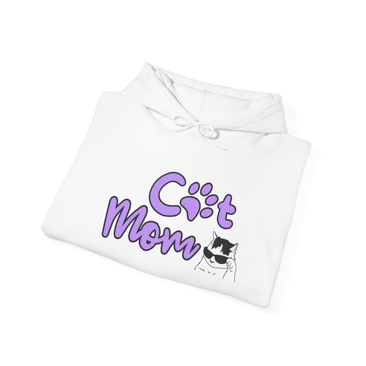 Cat Mom Hoodie - Cute Purple Paw Print Graphic Sweatshirt for Pet Lovers