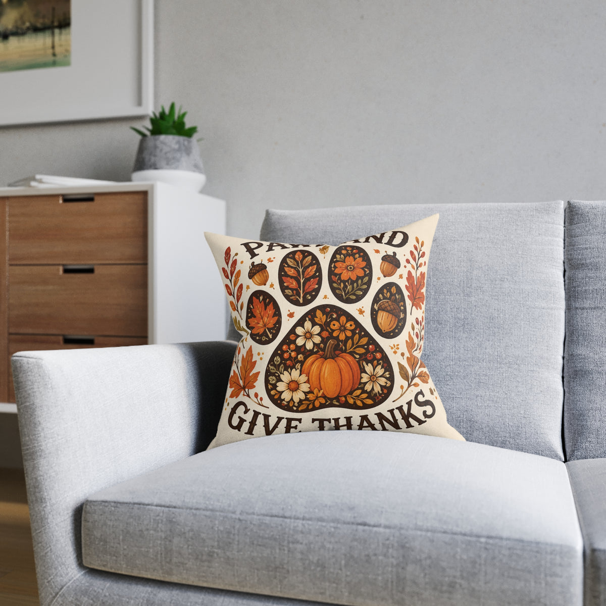 The Thanksgiving Pet Pillow "Paws and Give Thanks"