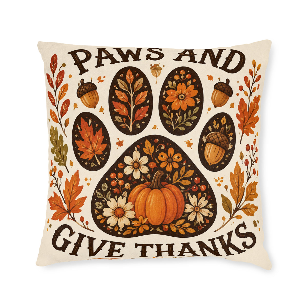 The Thanksgiving Pet Pillow "Paws and Give Thanks"